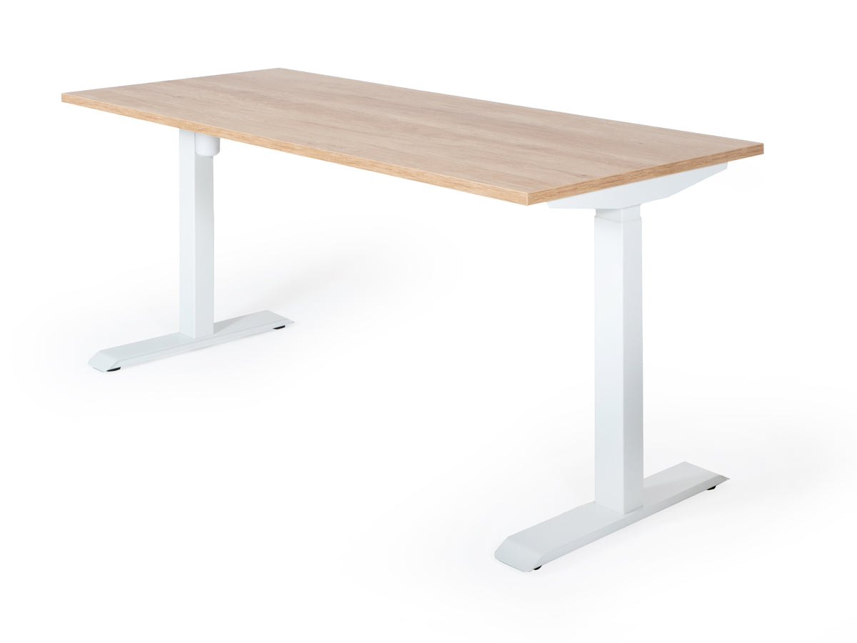 Elektriski augstumā regulējams galds Unico Line, galda virsmas krāsa American oak, statīva krāsa Balta, Ergostock