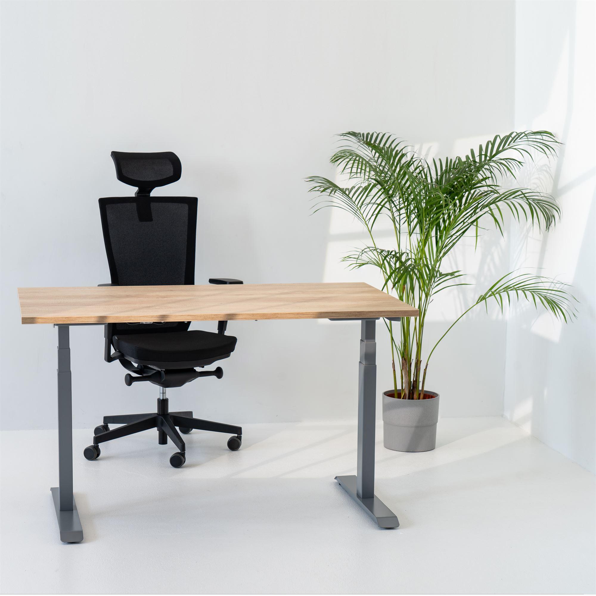 Elektriski augstumā regulējams galds Unico Line, galda virsmas krāsa American oak, statīva krāsa Sudraba, Ergostock