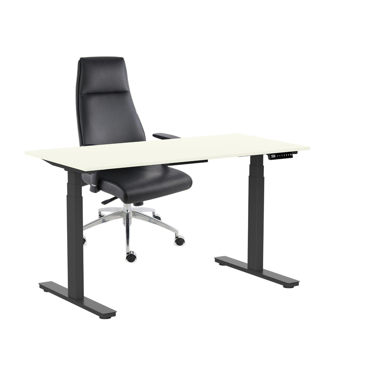 Ergostock komplekts augstumā regulējams galds Prestige Line 160 cm x 80 cm un Biroja krēsls Modo Chrome Black