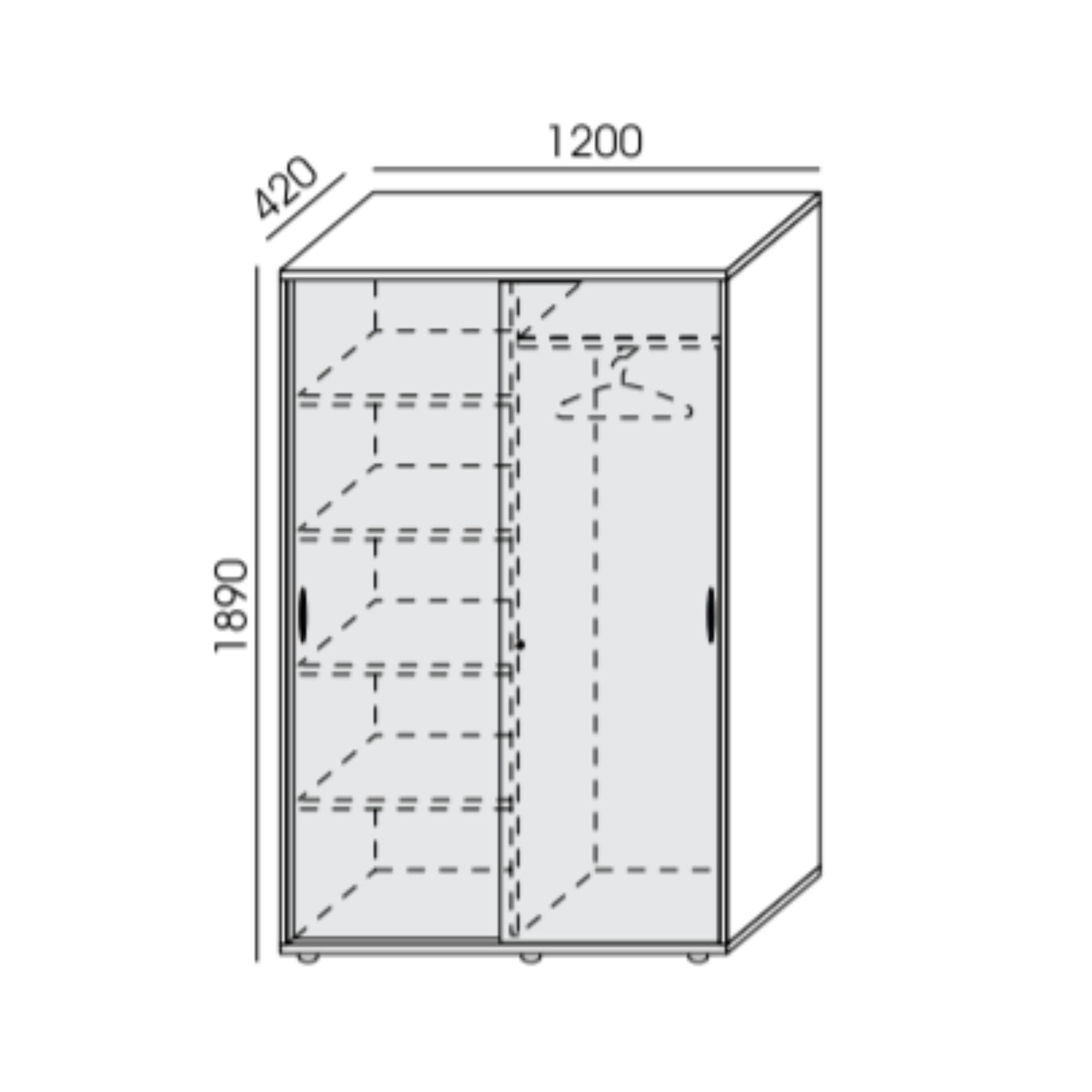 Garderobes skapis NUWO, ar plauktiem un stangu, 1890x1200x420 mm, konfigurējams - Ergostock.lv