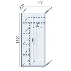Garderobes skapis NUWO, ar plauktiem un stangu, 1890x800x420 mm, konfigurējams - Ergostock.lv