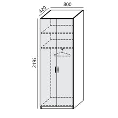 Garderobes skapis PRO LINE, apģērbu stanga un 2 plaukti, 2195x800x420 mm, pamatnes rāmis, konfigurējams-Ergostock