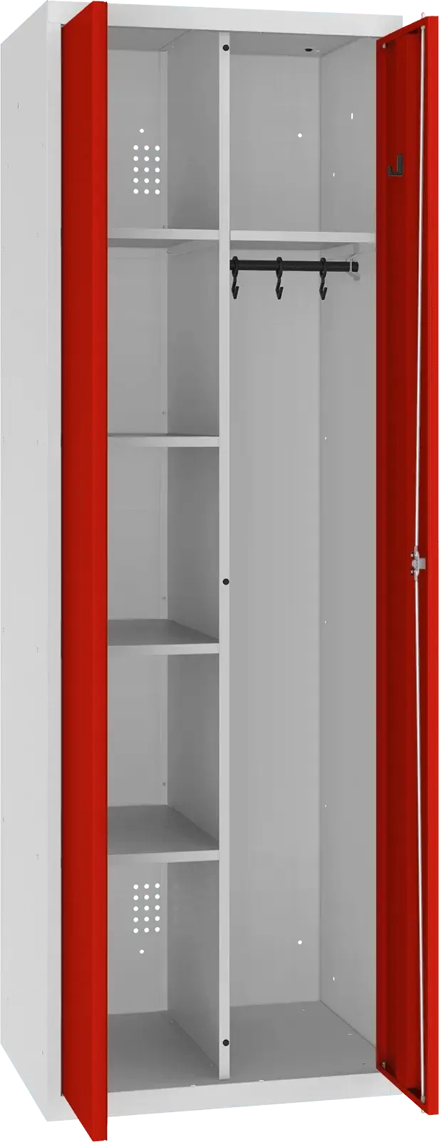 Inventāra skapis ar pakaramo 1800x600x500 mm – gaiši pelēks / sarkans