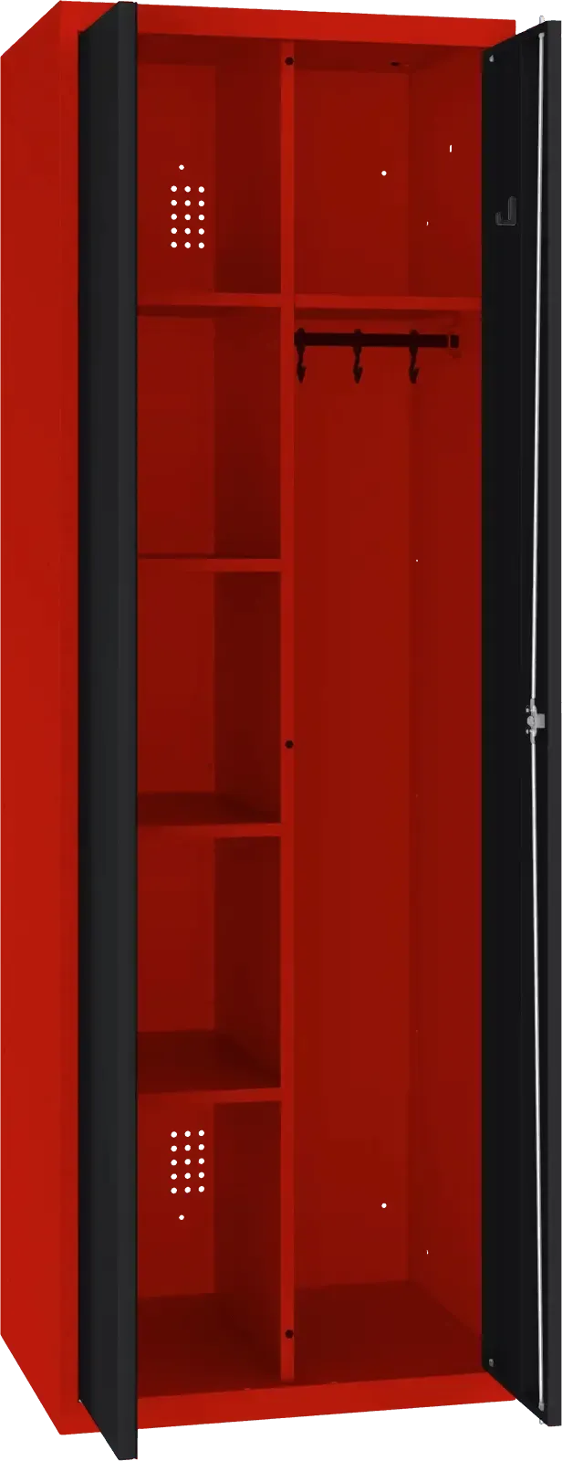 Inventāra skapis ar pakaramo 1800x600x500 mm – sarkans / melns