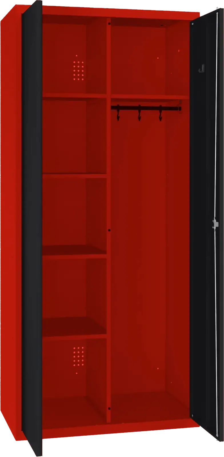 Inventāra skapis ar pakaramo 1800x800x500 mm – sarkans / melns