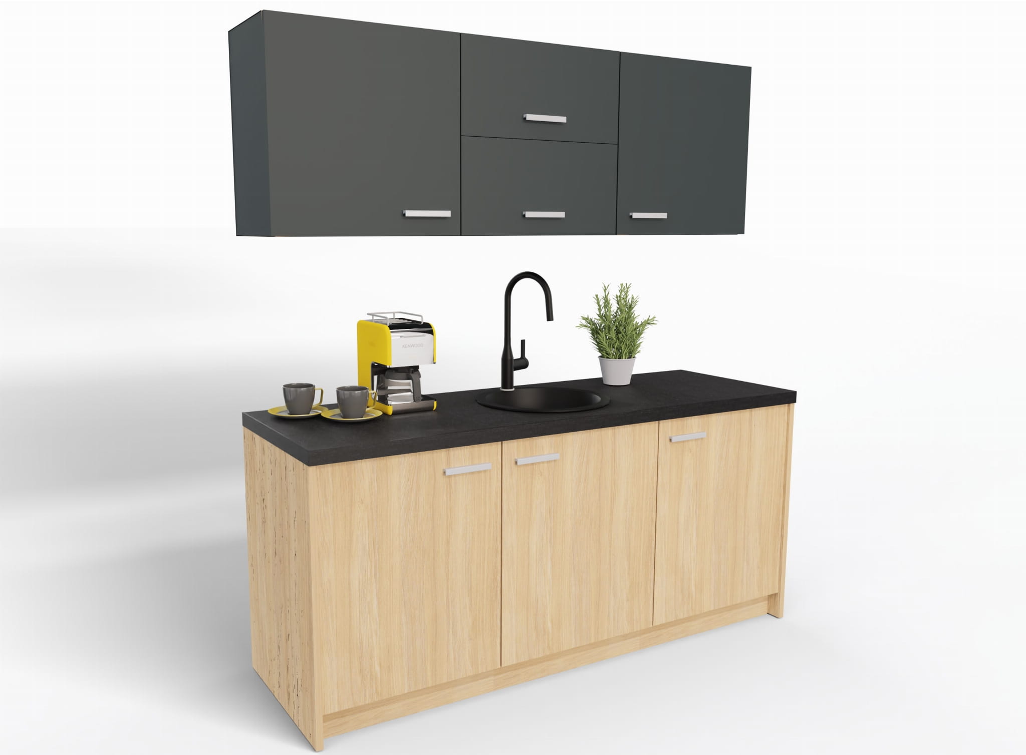 Biroja virtuve Ergostock Graphite Oak Kitchenette - Ergostock.lv