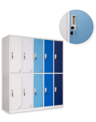 Metāla garderobes skapis Oxford Blue, 10 nodalījumi