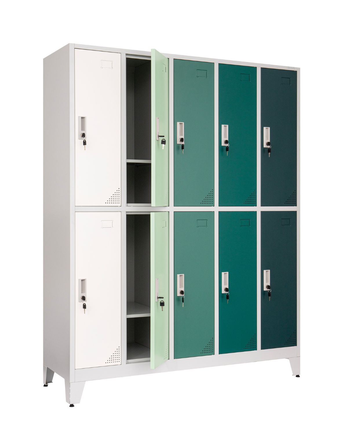 Metāla garderobes skapis Oxford Green, 10 nodalījumi