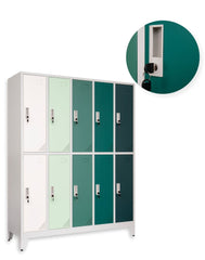 Metāla garderobes skapis Oxford Green, 10 nodalījumi