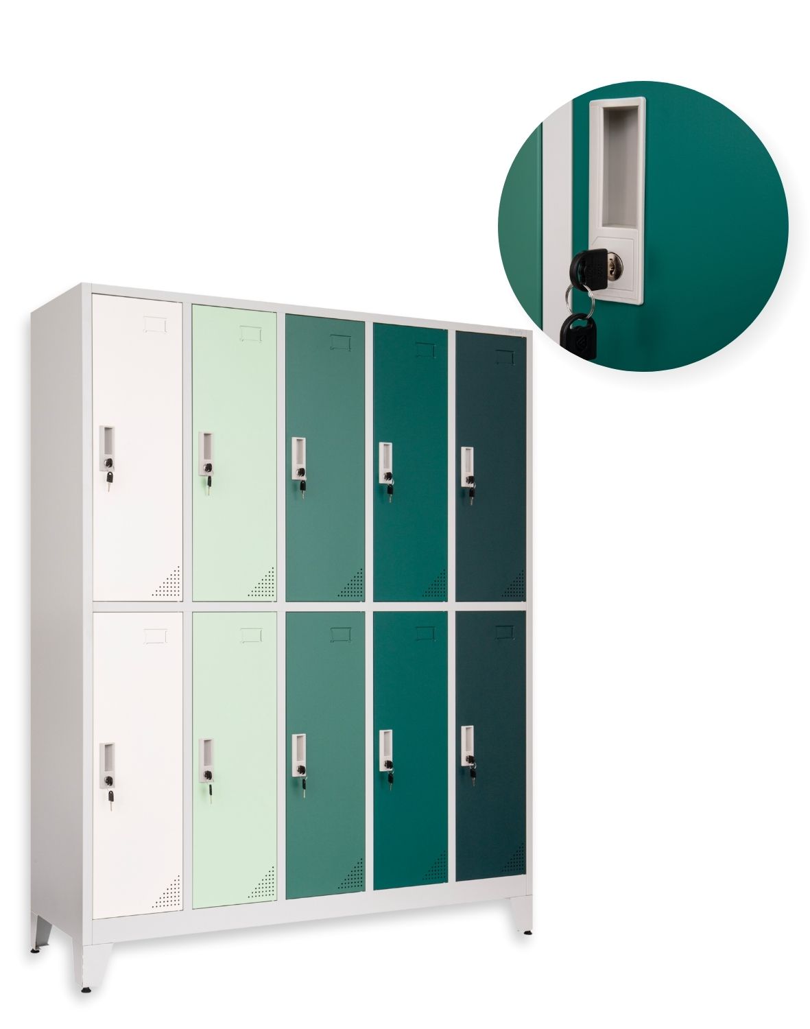 Metāla garderobes skapis Oxford Green, 10 nodalījumi