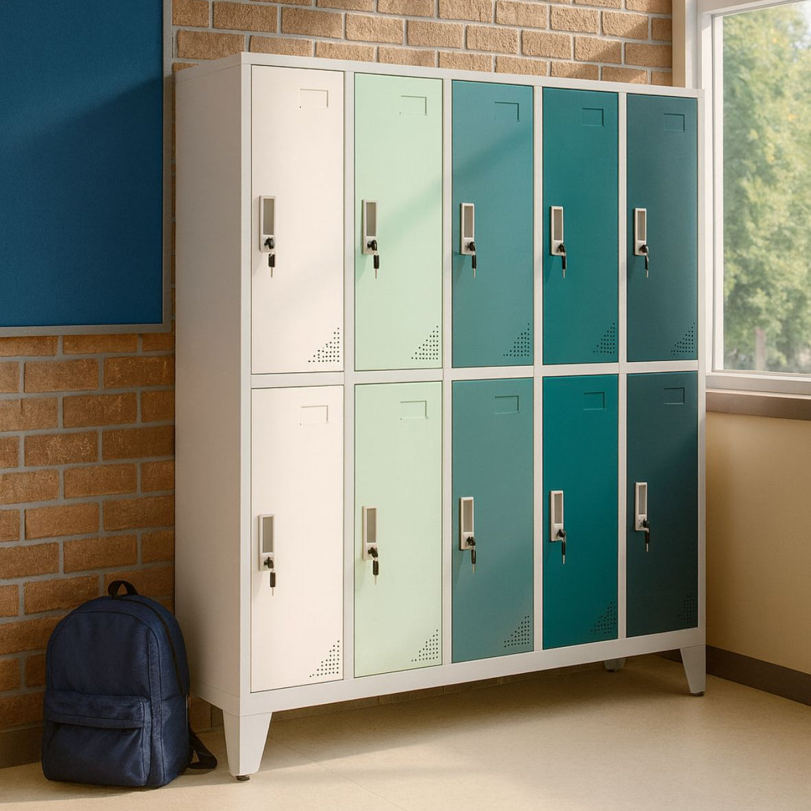 Metāla garderobes skapis Oxford Green, 10 nodalījumi