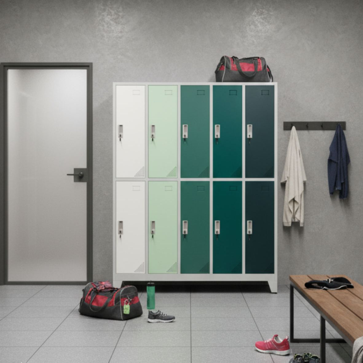 Metāla garderobes skapis Oxford Green, 10 nodalījumi