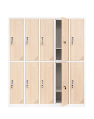 Metāla garderobes skapis Oxford Wood, 10 nodalījumi