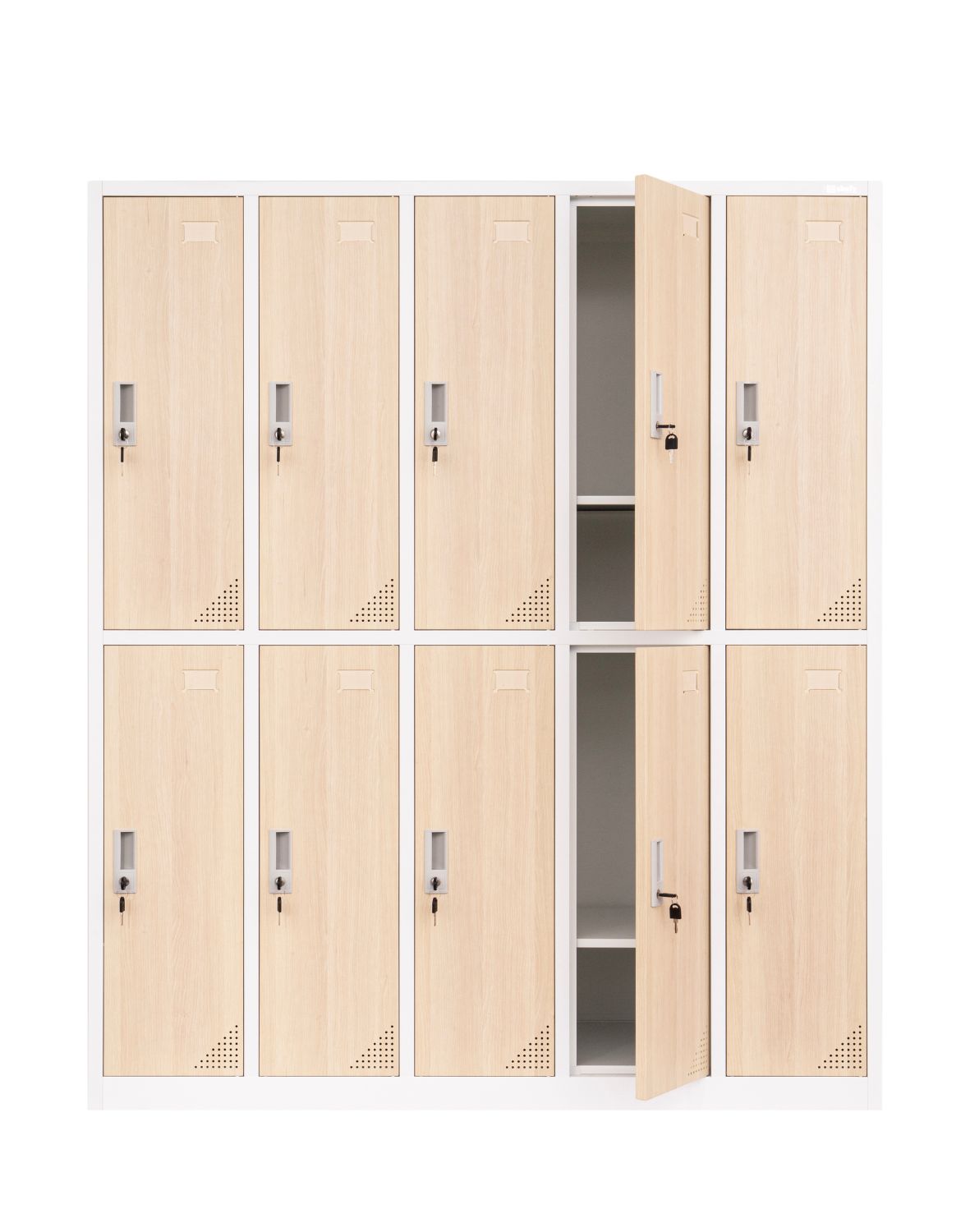 Metāla garderobes skapis Oxford Wood, 10 nodalījumi