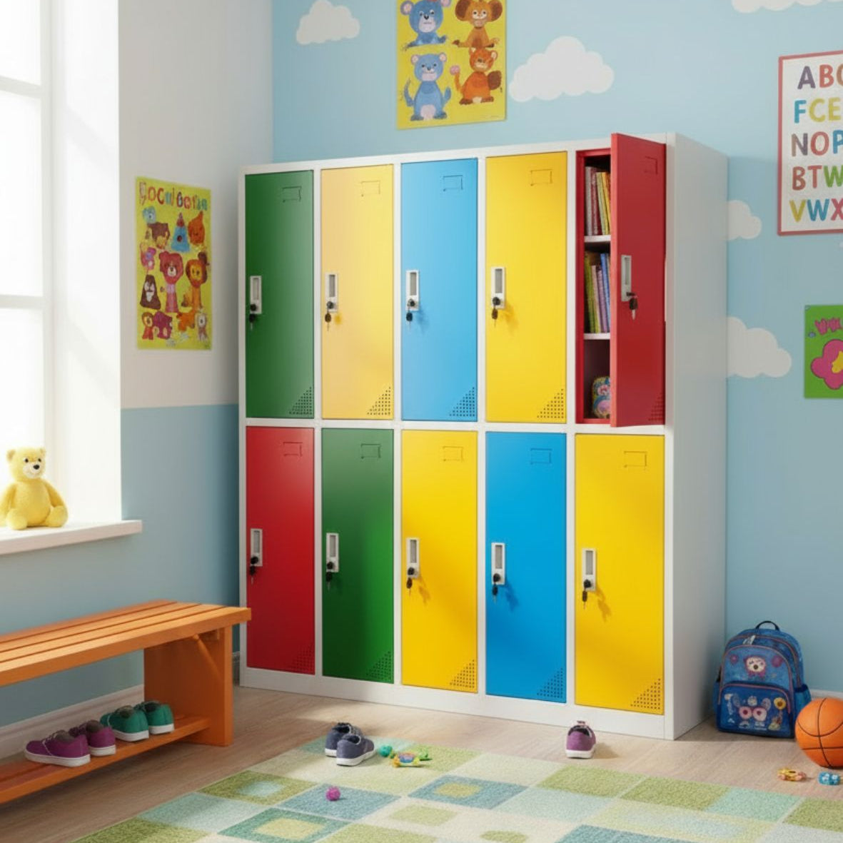 Metāla garderobes skapis Peru Color, 10 nodalījumi