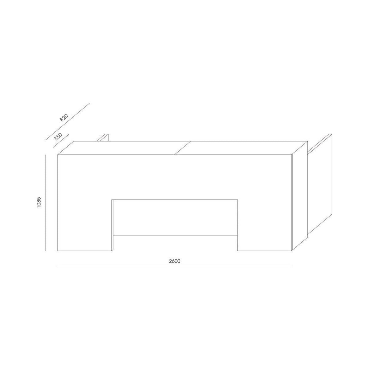 Recepcijas galds BLOCK, 260 cm, konfigurējams