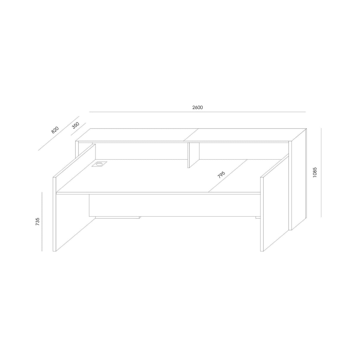 Recepcijas galds BLOCK, 260 cm, konfigurējams