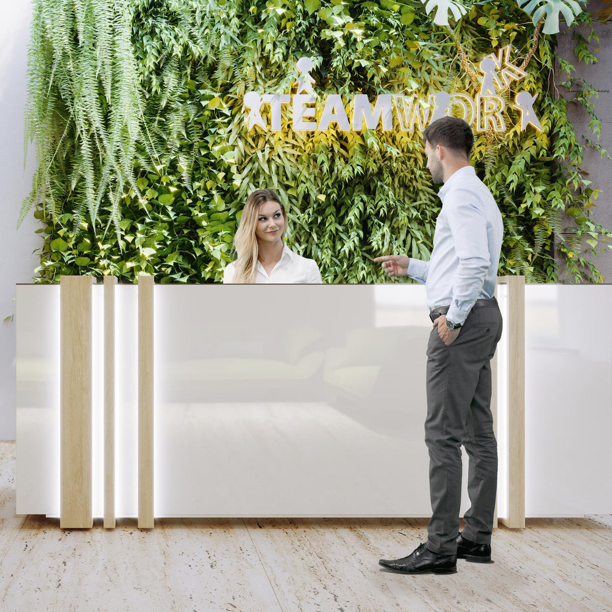 Recepcijas lete MAGIC OAK, 264 cm, konfigurējama - Ergostock.lv