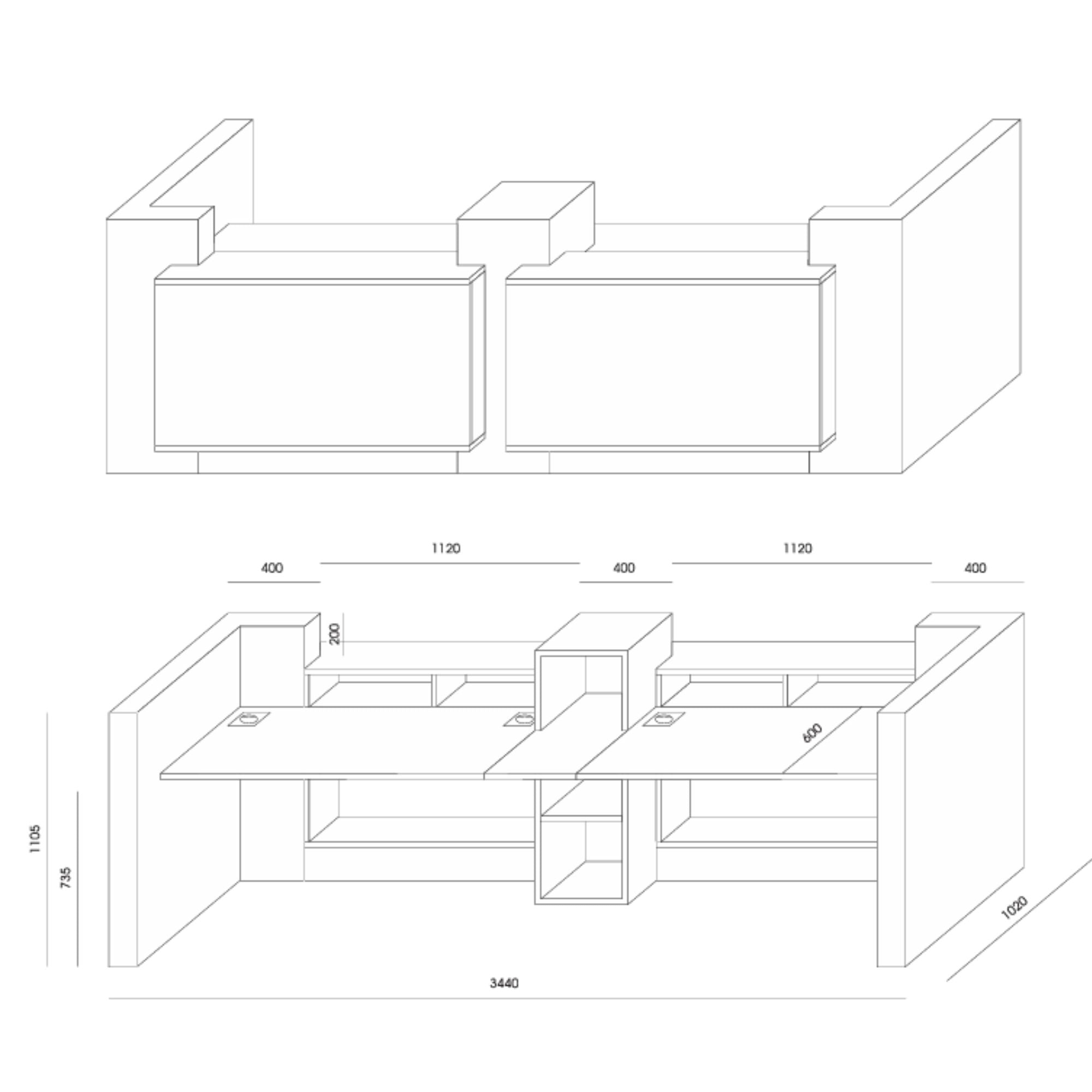 Recepcijas lete TERRA DUO, 344 cm, konfigurējama - Ergostock.lv