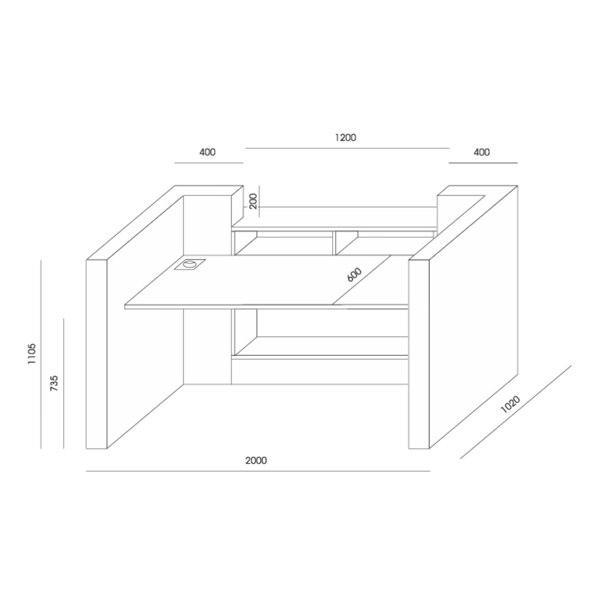 Recepcijas lete TERRA ONE, 200 cm, konfigurējama