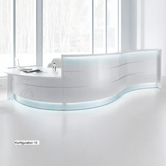 Recepcijas lete VALDE CURVED LOW MODULE IX, 439 x 164 cm, konfigurējama