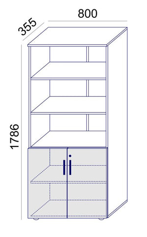 Biroja skapis Flexx, ar 3 atvērtiem plauktiem, 1800 x 800 x 355 mm - Ergostock.lv