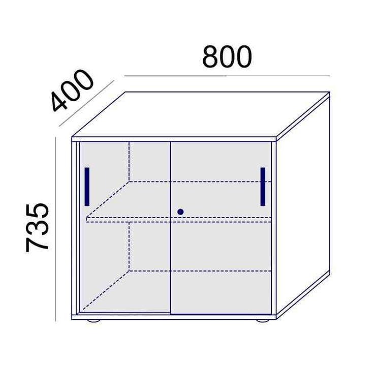 Biroja skapis Flexx, ar bīdāmām durvīm un 2 plauktiem, 735 x 800 x 400 mm - Ergostock.lv