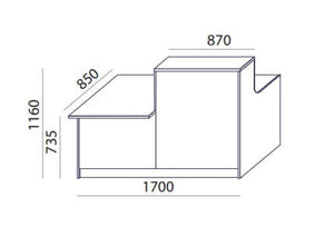 Recepcijas galds Flexx 120, izmēri 170 cm (PL) x 116 cm (A) x 85 cm (Dz) - Ergostock.lv