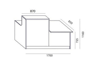 Recepcijas galds Flexx 121, izmēri 170 cm (PL) x 116 cm (A) x 85 cm (Dz) - Ergostock.lv