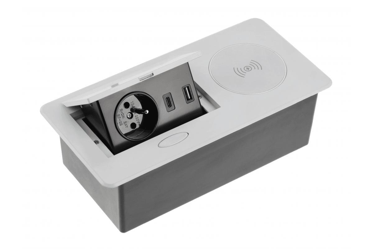 Telebloks AVARO PLUS, 1x SCHUKO, USB A + C, 5W Bezvadu lādētājs – Sudraba