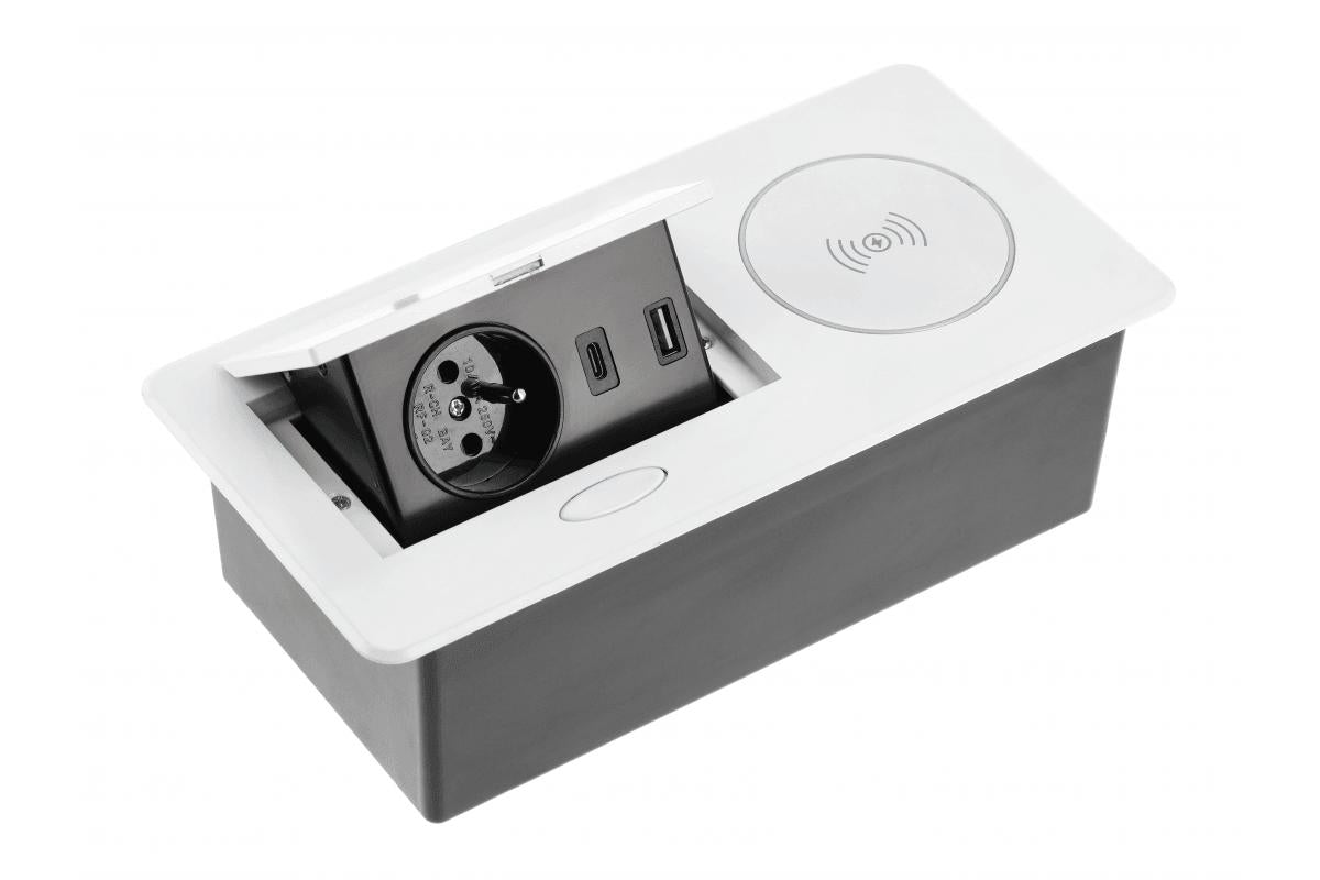 Telebloks AVARO PLUS, 1x SCHUKO, USB A + C, 5W Bezvadu lādētājs – Balta