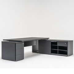 Vadītāju galds MITO ar plauktu, 200 x 208 cm, mdd; konfigurējams - Ergostock.lv