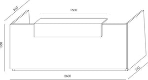 Recepcijas galds LIBRA, izmēri 260 cm (PL) x 110 cm (A) x 85 cm (Dz) - Ergostock.lv