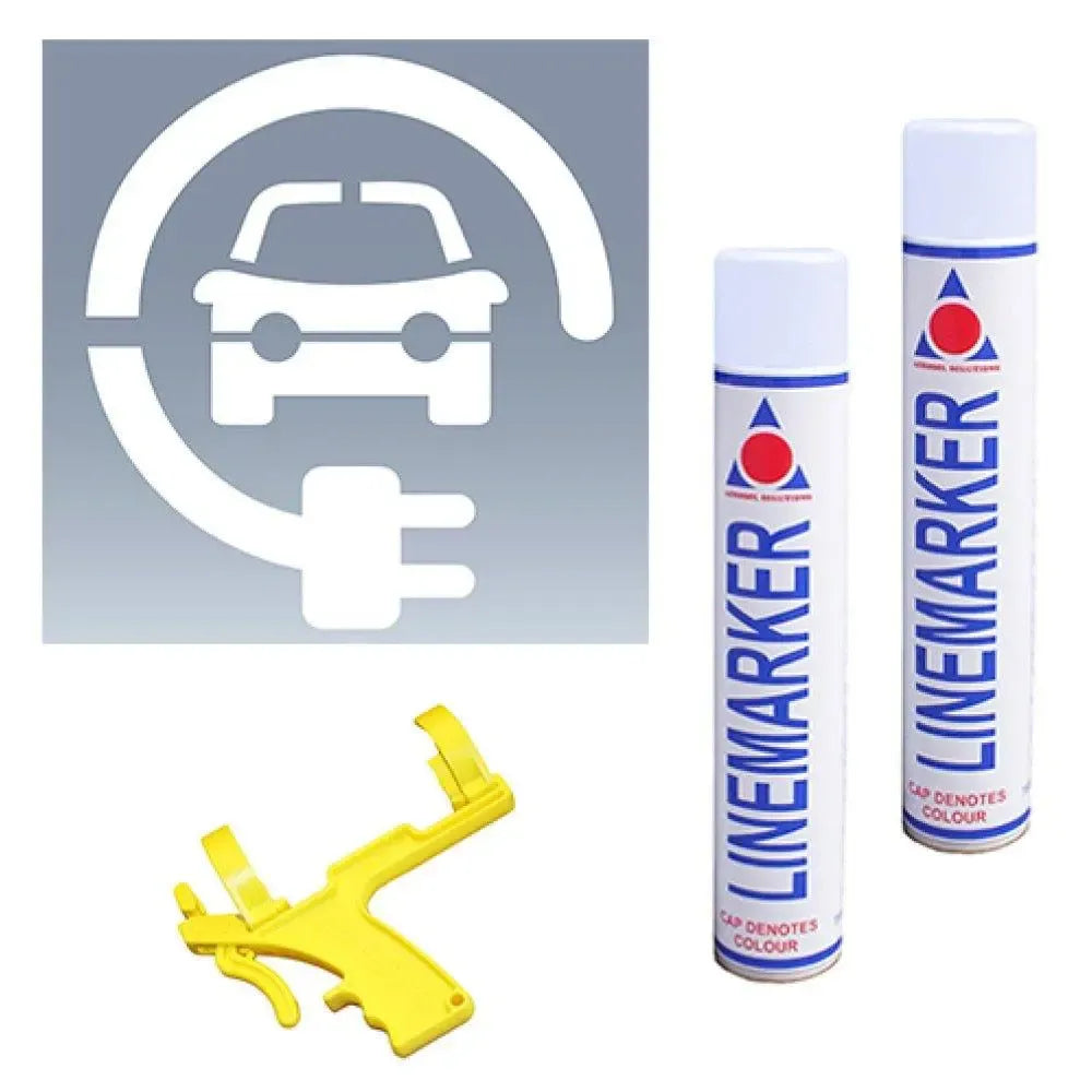 Elektrisko auto uzlādes marķējuma komplekts Beaverswood 600 x 600 mm trafarets un 2 gab. baltas krāsas baloniņi - Ergostock.lv