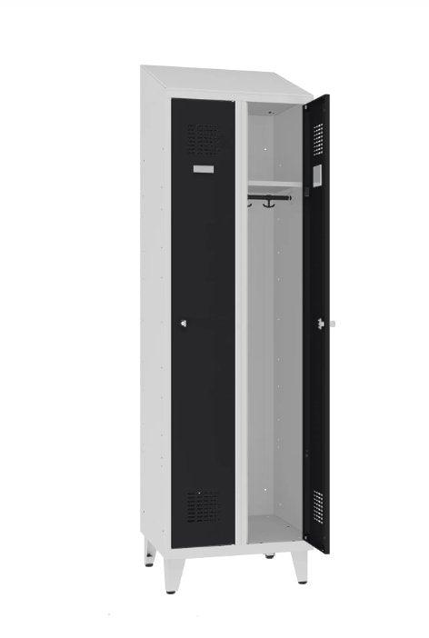 Garderobes skapis Sloping Top ar kāju rāmi 2 nodalījumi-Ergostock