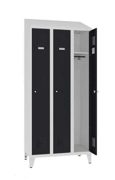 Garderobes skapis Sloping Top ar kāju rāmi 3 nodalījumi-Ergostock