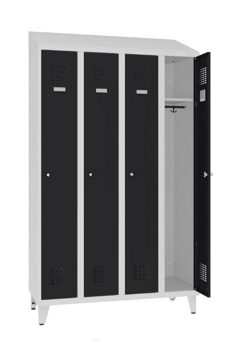 Garderobes skapis Sloping Top ar kāju rāmi 4 nodalījumi-Ergostock