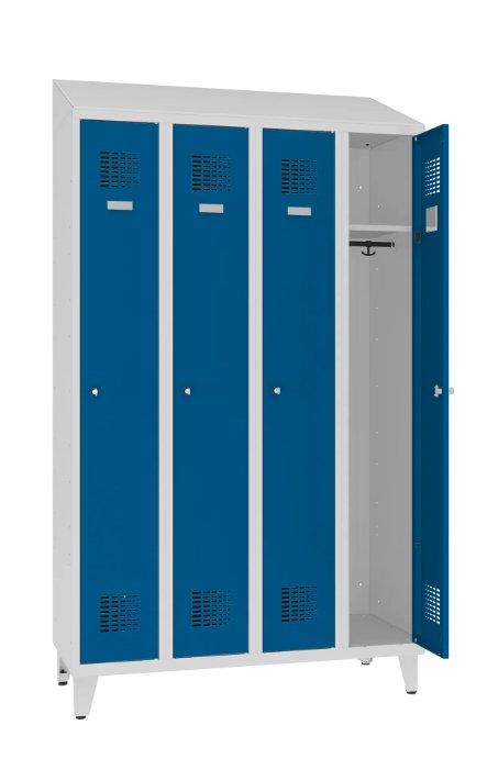 Garderobes skapis Sloping Top ar kāju rāmi 4 nodalījumi-Ergostock