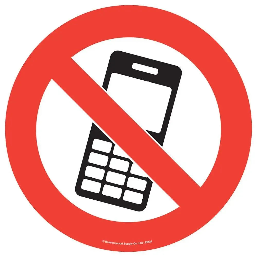 Grīdas marķējums Beaverswood Telefonu lietošana aizliegta bez teksta industriālas kvalitātes 430 mm diametrs - Ergostock.lv