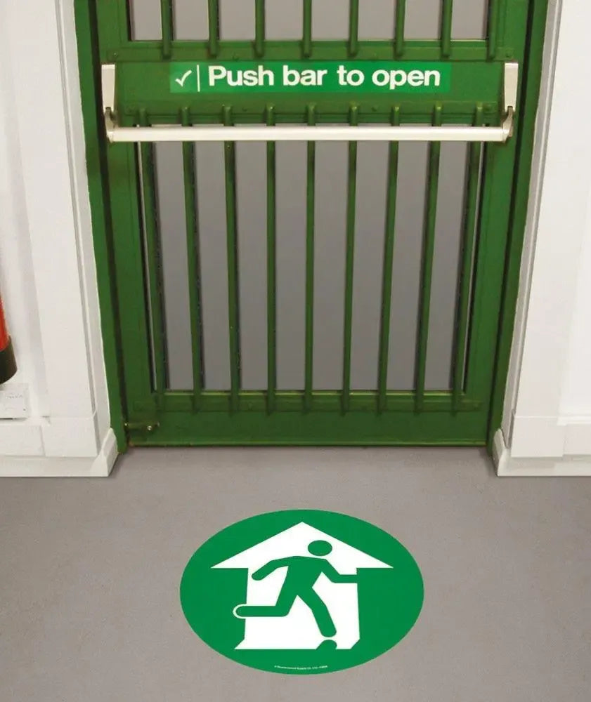 Grīdas marķējums Beaverswood Ugunsgrēka izeja industriālas kvalitātes 430 mm diametrs - Ergostock.lv