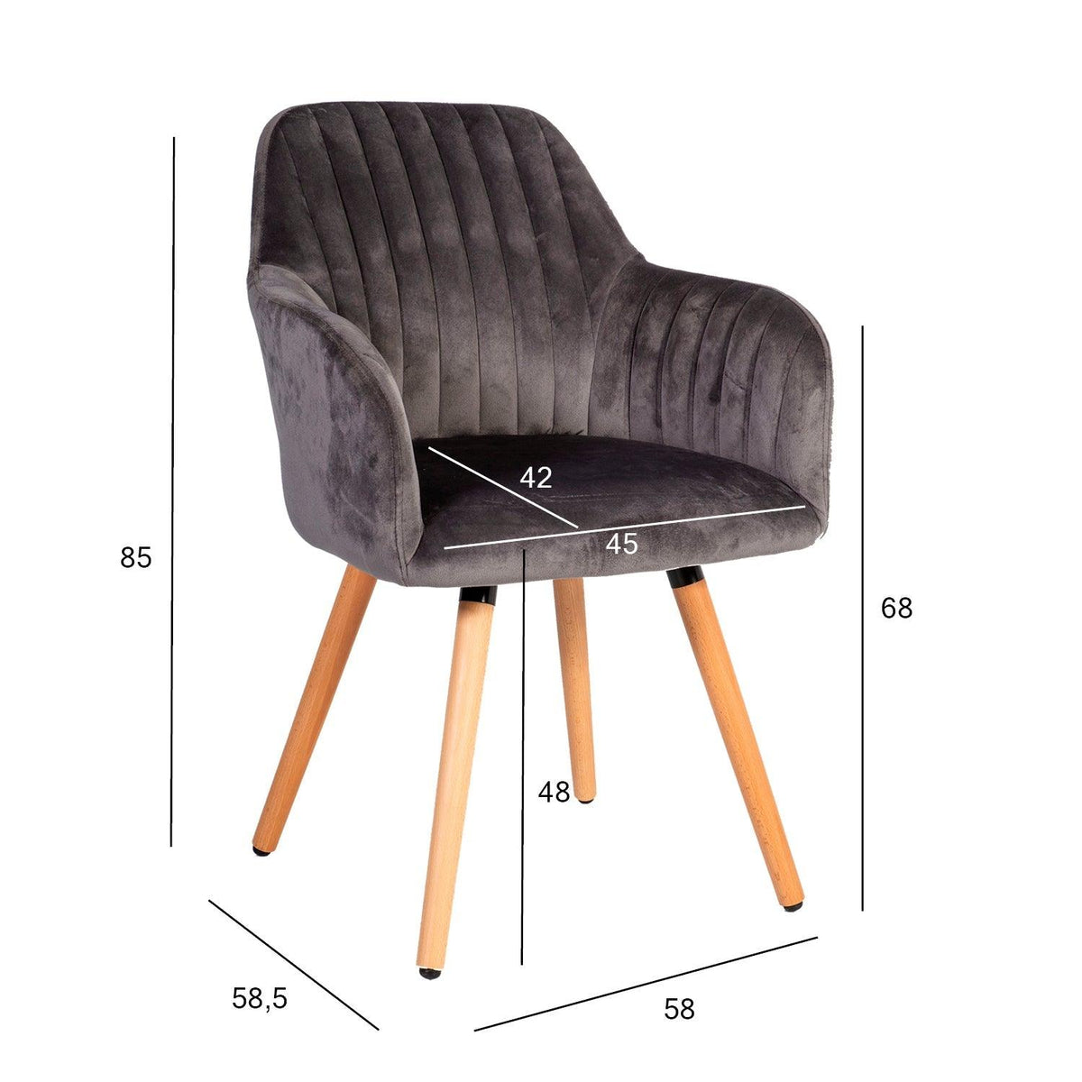 Krēsls ARIEL 58x585xH85cm materiāls: audums krāsa: pelēks kājas dižskabardis - Ergostock.lv
