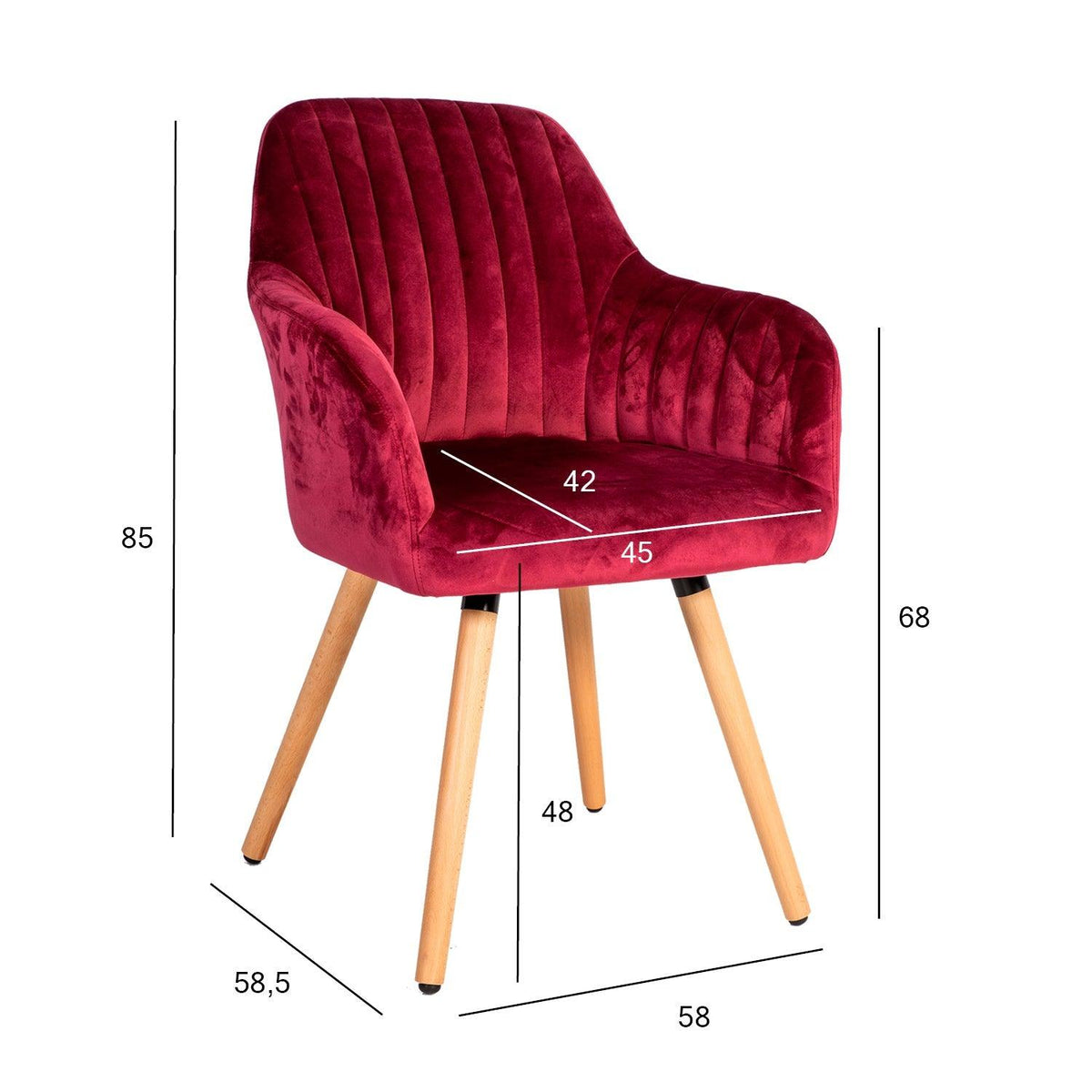 Krēsls ARIEL 58x585xH85cm materiāls: audums krāsa: vīna-sarkans kājas dižskabardis