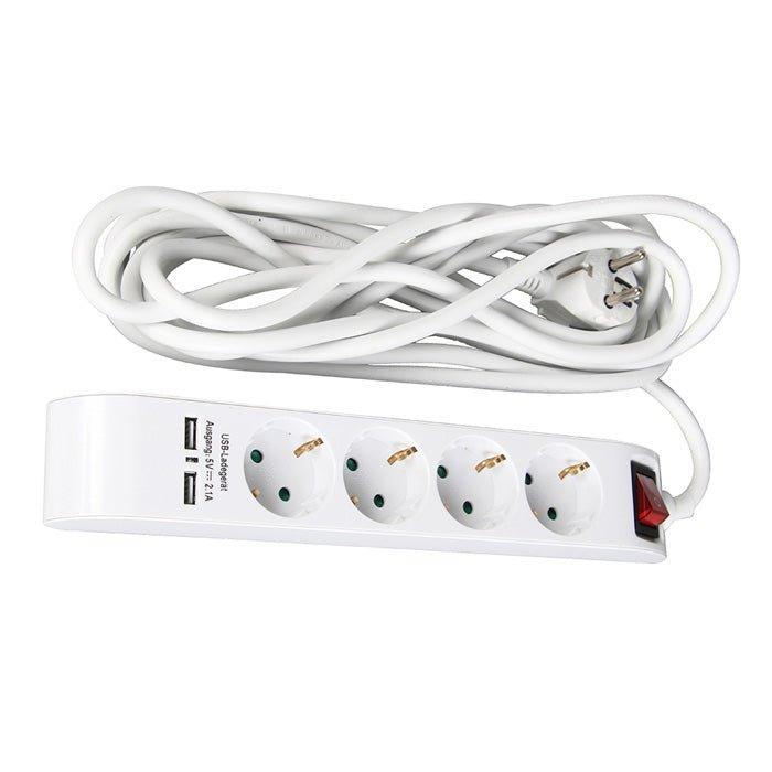 Pagarinātājs 4 rozetes un 2 USB 5 m